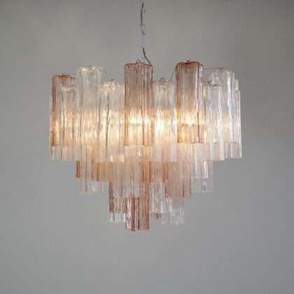 Large Tronchi MURANO Glass Chandelier (rose and clear glass), Italy